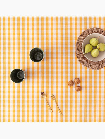 Nappe anti-taches à carreaux vichy, tissée, toucher textile - Gamusi.