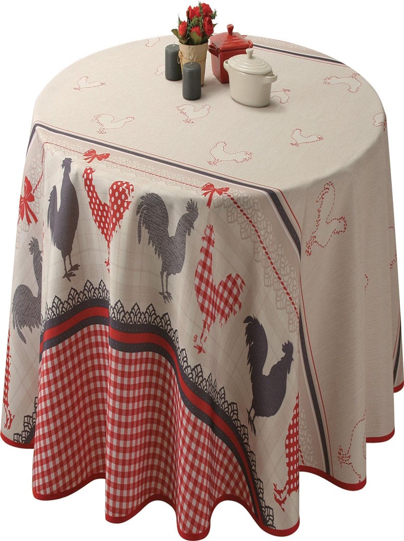 Nappe Anti-taches Coq - Ovale 150 x 240 cm Rouge - Kiabi