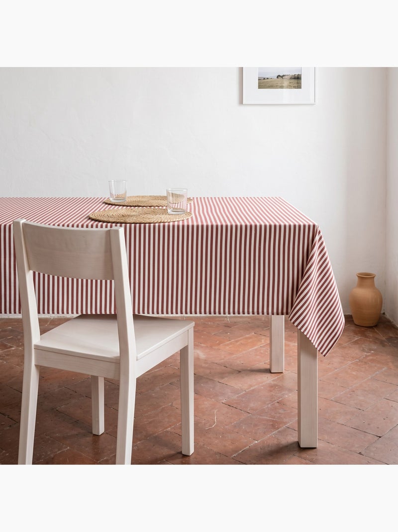 Nappe anti-taches en coton à fines rayures - gamusi. Terracotta - Kiabi