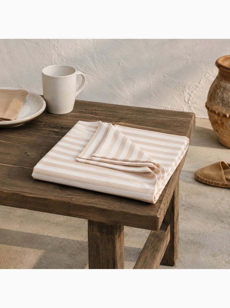 Nappe anti-taches en coton à larges rayures - gamusi. Beige - Kiabi