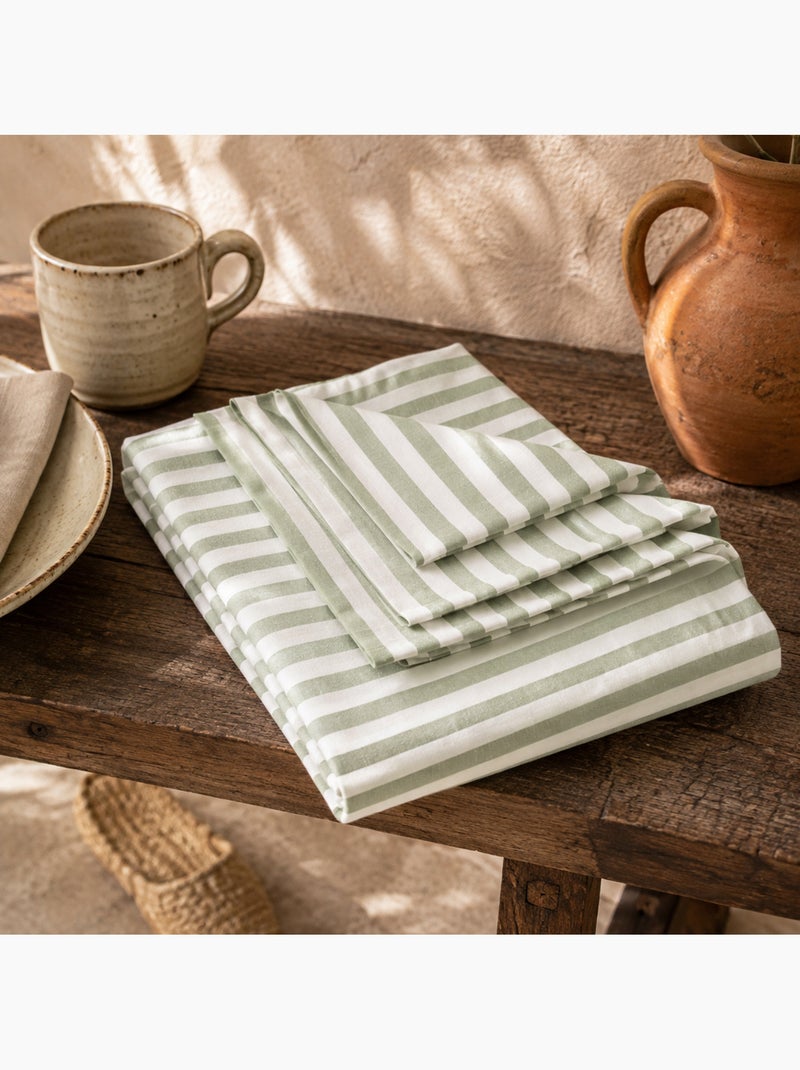 Nappe anti-taches en coton à larges rayures - gamusi. Vert clair - Kiabi