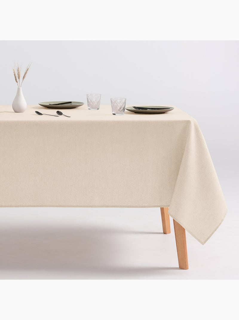 Nappe anti-taches en coton uni, tissu chiné. Tombé naturel, effet tissu - Gamusi. Crème - Kiabi