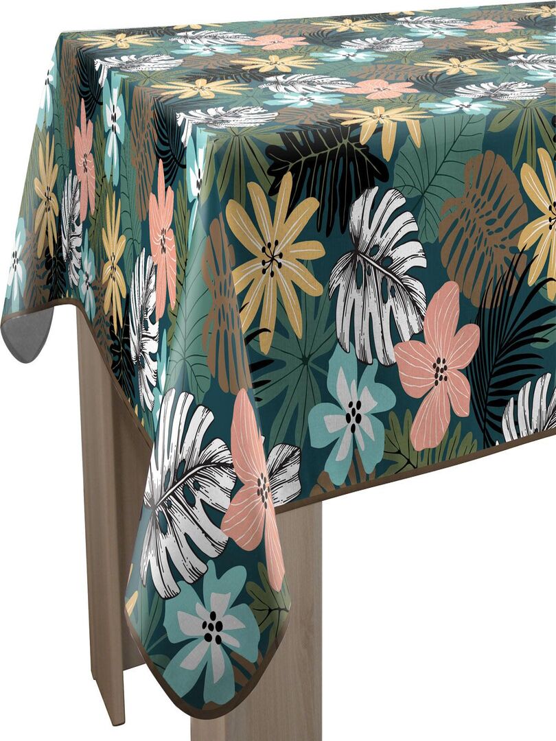 GAMUSI Nappe Anti-taches Carrée En Tissu Coton Imperméable à Rayures Tuiles, 160 X 160 Cm