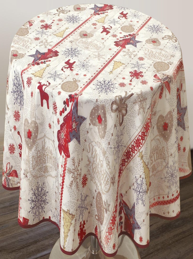 Nappe Anti-taches Joyeux Noël - Ronde 160 cm Blanc Rouge Gris - Kiabi