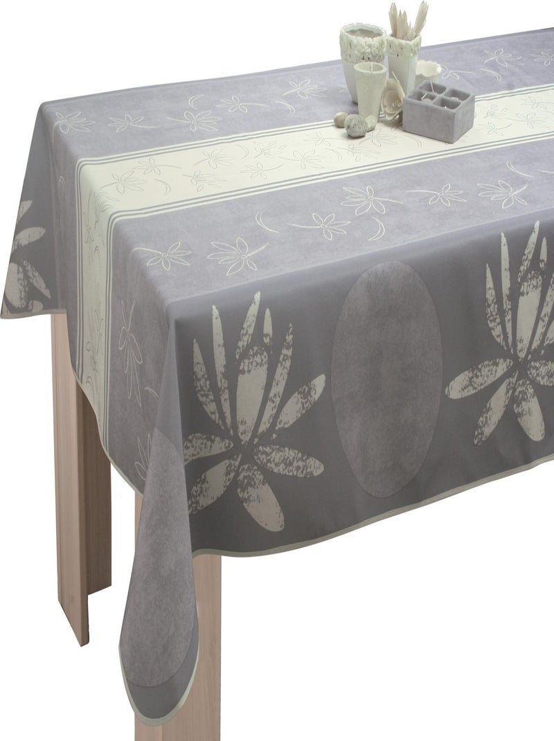 Nappe Anti-taches Lotus Ecru - Carrée 150 x 150 cm Gris Ecru - Kiabi