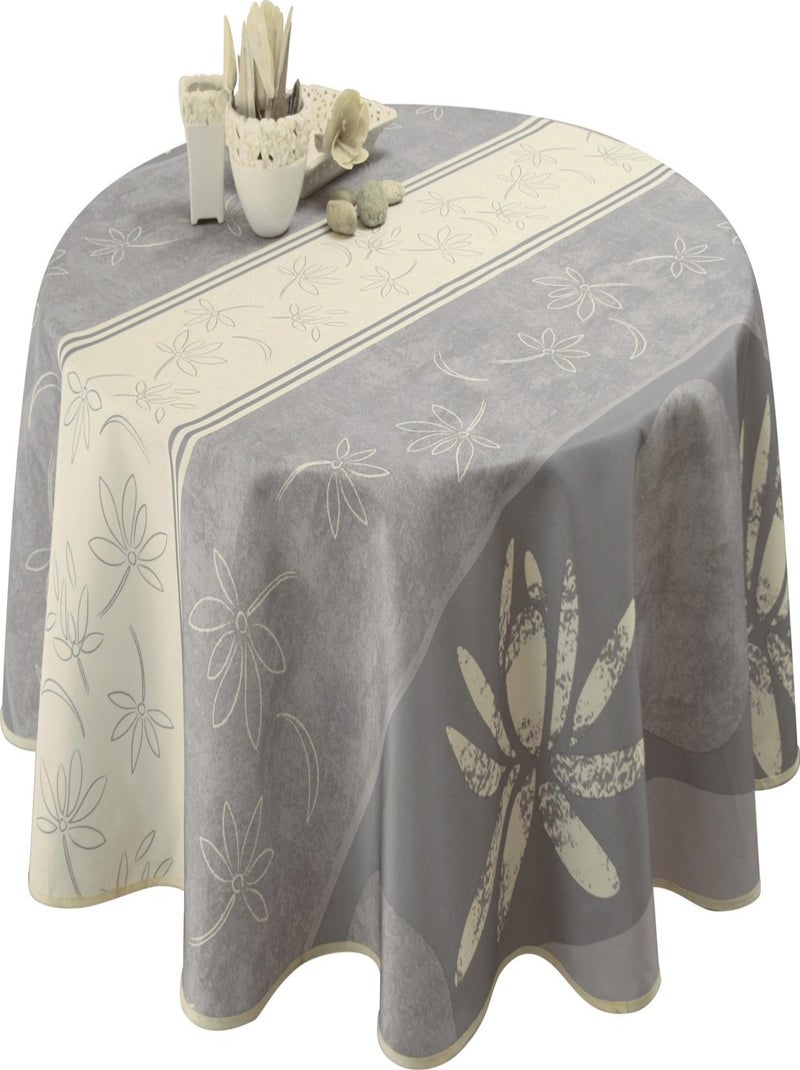 Nappe Anti-taches Lotus Ecru - Ronde 160 cm Gris Ecru - Kiabi