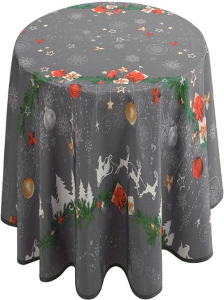 Nappe Anti-taches Noël Gris - Ronde 160 cm