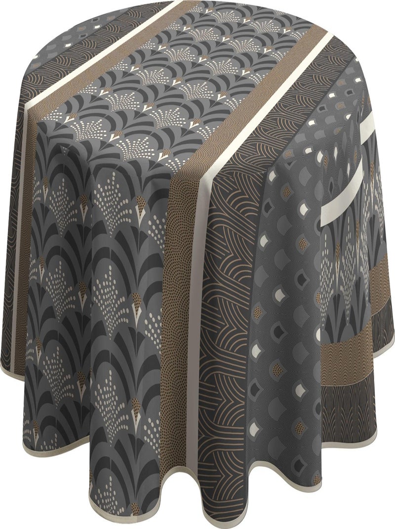 Nappe Anti-taches Phenix ecru - Ronde 160 cm Gris Ecru Noir - Kiabi