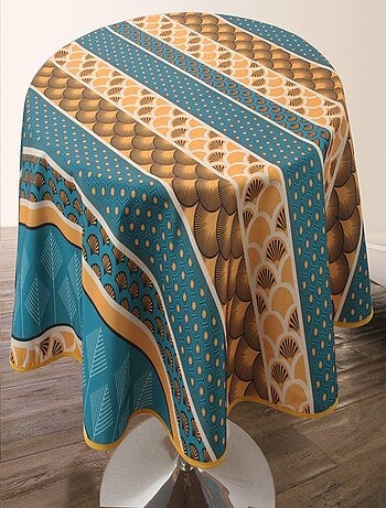 Le Linge De Jules Nappe Anti-Taches Jungle - Ronde 160 Cm Bleu