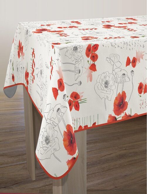 Nappe Anti-taches Poppies Rouge - Rectangle 150 x 240 cm - Kiabi