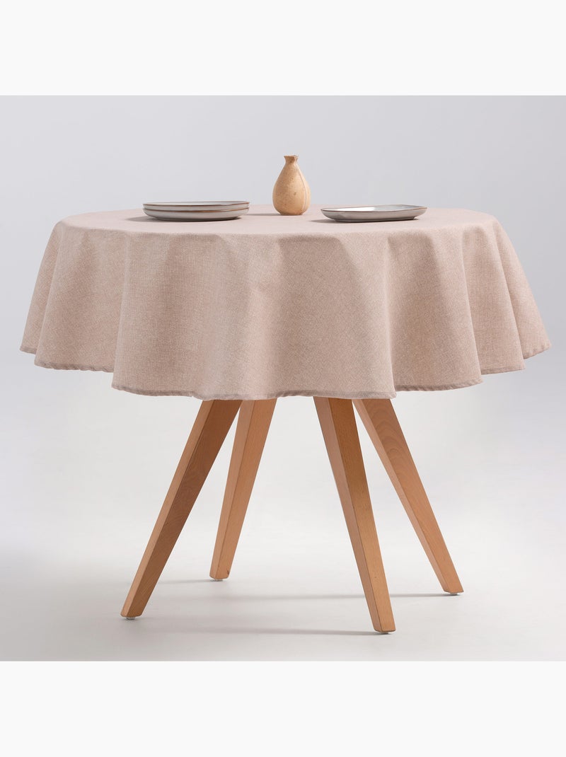 Nappe anti-taches ronde en coton, uni, tissu chiné. Tombé naturel, effet tissu - Gamusi. Beige - Kiabi