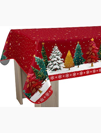 Nappe anti-taches sapin de noël rouge