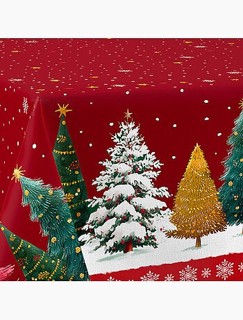 Nappe anti-taches sapin de noël rouge
