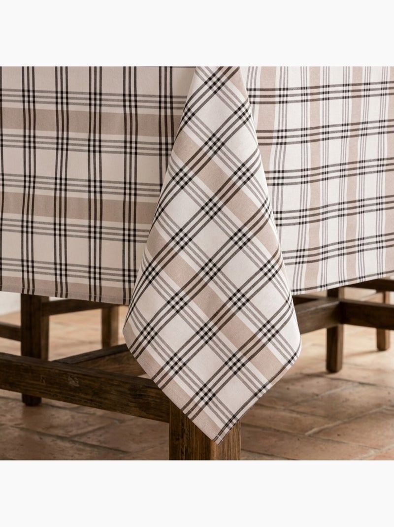 Nappe antitache à carreaux et rayures multiples combinés, toucher et tombé naturels - Gamusi. Noir Beige - Kiabi