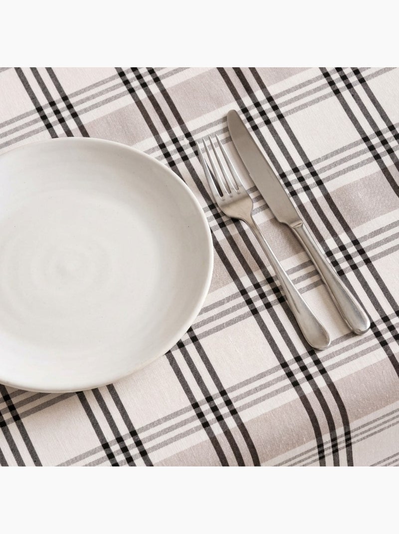 Nappe antitache à carreaux et rayures multiples combinés, toucher et tombé naturels - Gamusi. Noir Beige - Kiabi