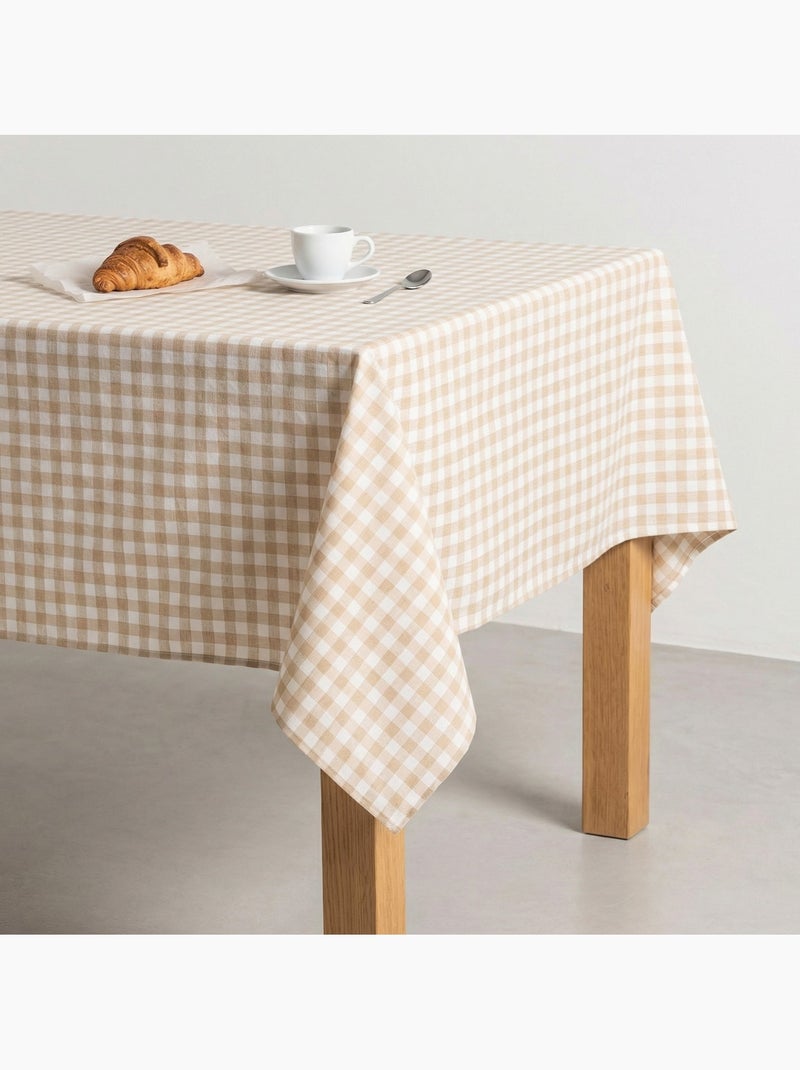 Nappe antitache à carreaux vichy. Coton tissé, toucher naturel - Gamusi. Ecru - Kiabi