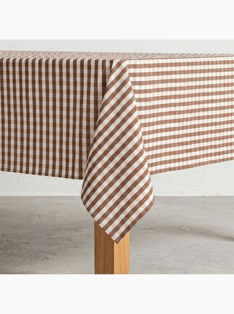 Nappe antitache à carreaux vichy. Coton tissé, toucher naturel - Gamusi. Marron - Kiabi