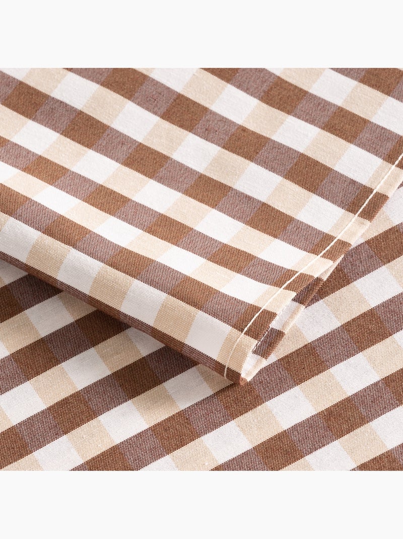 Nappe antitache à carreaux vichy. Coton tissé, toucher naturel - Gamusi. Marron - Kiabi