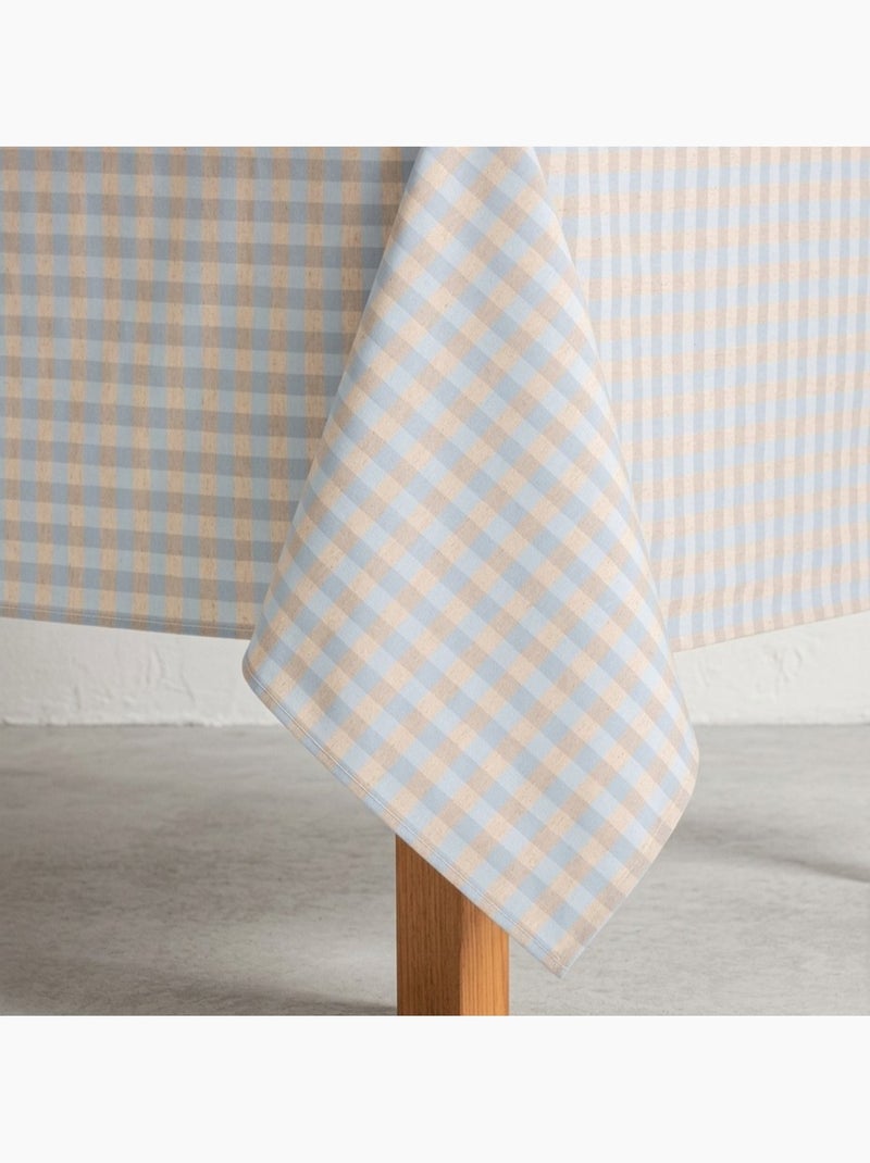 Nappe antitache à carreaux vichy. Mélange de coton et lin tissé, toucher naturel - Gamusi. Bleu azur - Kiabi