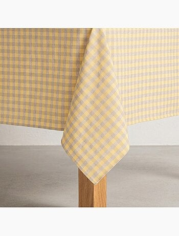 Nappe antitache à carreaux vichy. Mélange de coton et lin tissé, toucher naturel - Gamusi.