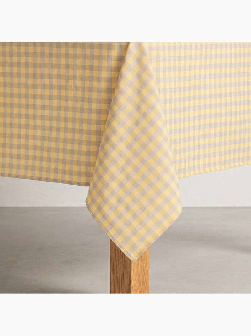 Nappe antitache à carreaux vichy. Mélange de coton et lin tissé, toucher naturel - Gamusi. Jaune - Kiabi