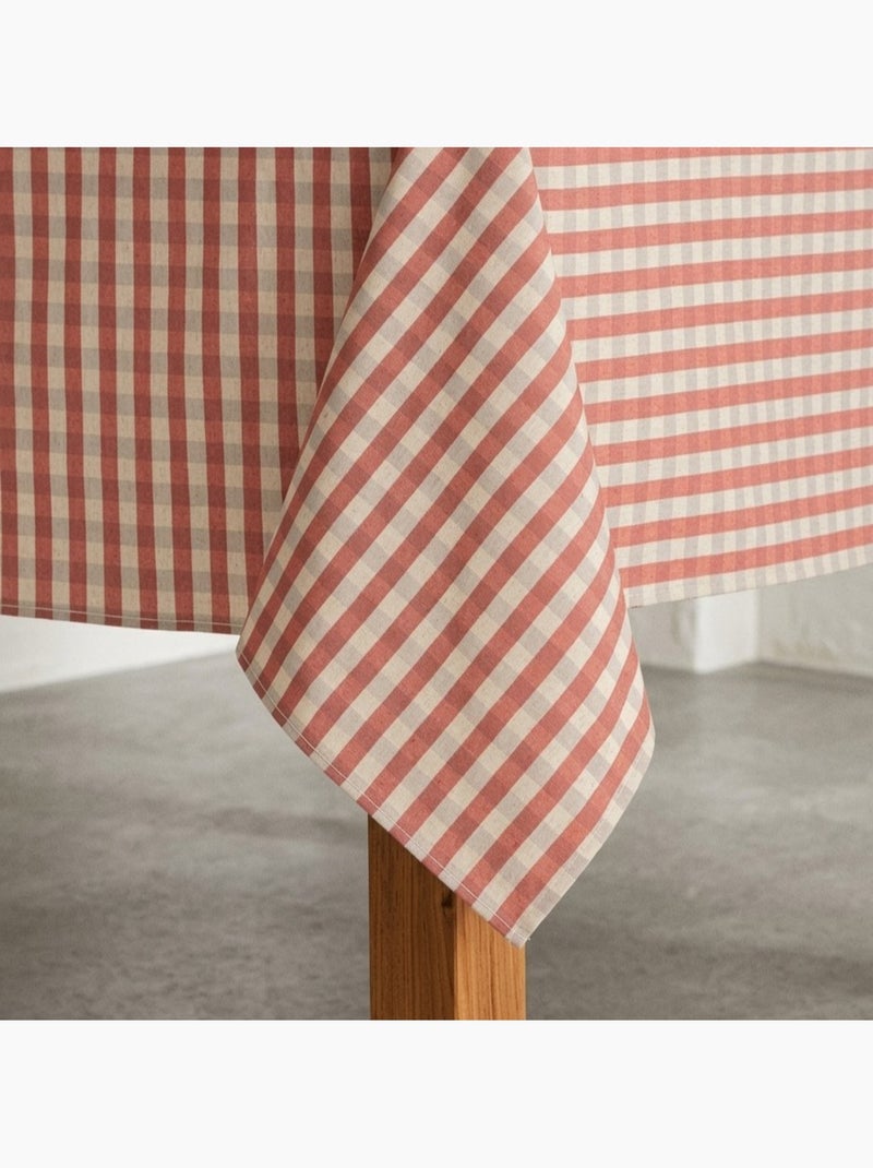 Nappe antitache à carreaux vichy. Mélange de coton et lin tissé, toucher naturel - Gamusi. Rouge - Kiabi