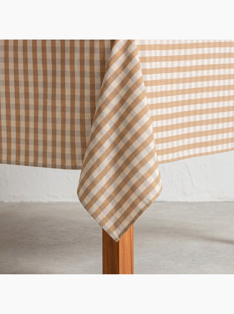 Nappe antitache à carreaux vichy. Mélange de coton et lin tissé, toucher naturel - Gamusi. Taupe - Kiabi