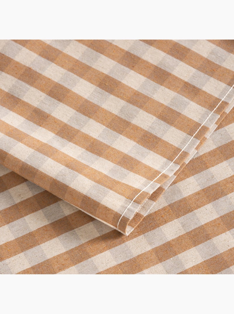 Nappe antitache à carreaux vichy. Mélange de coton et lin tissé, toucher naturel - Gamusi. Taupe - Kiabi