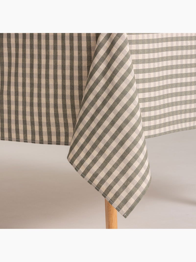 Nappe antitache à carreaux vichy. Mélange de coton et lin tissé, toucher naturel - Gamusi. Vert - Kiabi