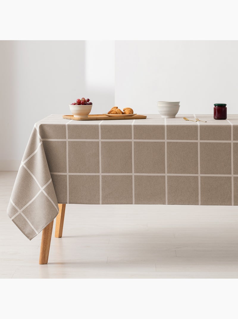 Nappe antitache avec tissu texturé, motif à grands carreaux - Gamusi. Beige - Kiabi