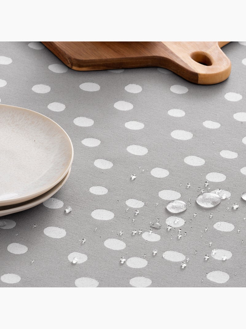 Nappe antitache avec tissu texturé, motif à pois - Gamusi. Gris clair - Kiabi