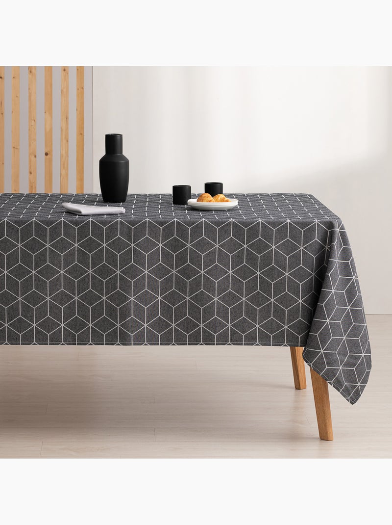 Nappe antitache avec tissu texturé, motif géométrique - Gamusi. gris anthracite - Kiabi