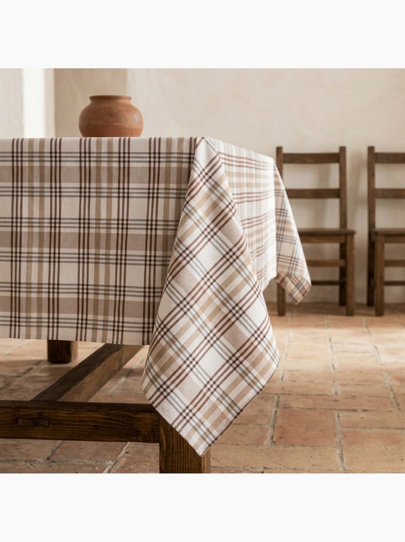 Nappe antitache motif tartan, toucher et tombé naturels - Gamusi. Sable - Kiabi