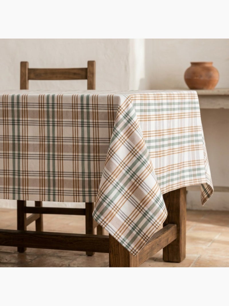 Nappe antitache motif tartan, toucher et tombé naturels - Gamusi. Vert d'eau - Kiabi