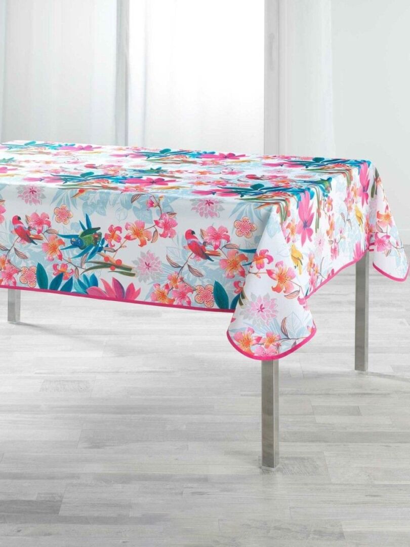 Nappe antitache rectangulaire 150x240 cm Exotic Paradise blanc Bleu - Kiabi
