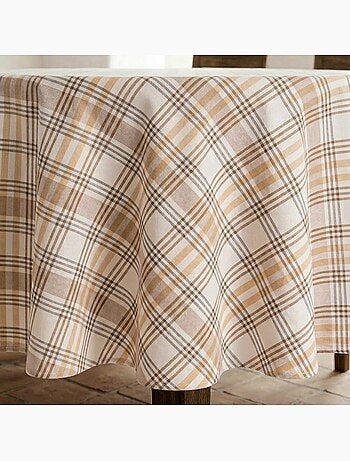 Nappe antitache ronde motif tartan, toucher et tombé naturels - Gamusi.