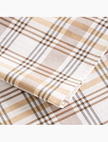 Nappe antitache ronde motif tartan, toucher et tombé naturels - Gamusi.