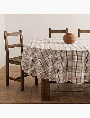 Nappe antitache ronde motif tartan, toucher et tombé naturels - Gamusi.