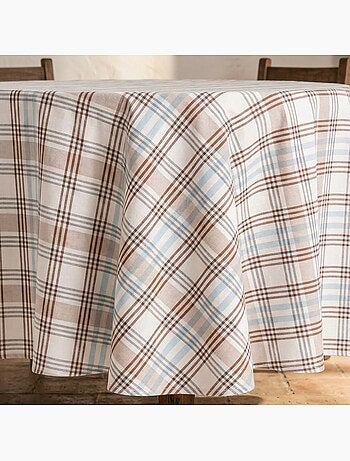 Nappe antitache ronde motif tartan, toucher et tombé naturels - Gamusi.