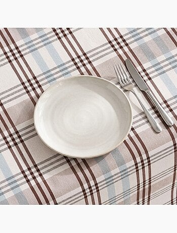 Nappe antitache ronde motif tartan, toucher et tombé naturels - Gamusi.