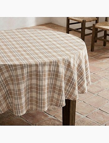 Nappe antitache ronde motif tartan, toucher et tombé naturels - Gamusi.