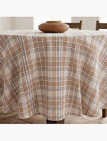 Nappe antitache ronde motif tartan, toucher et tombé naturels - Gamusi.