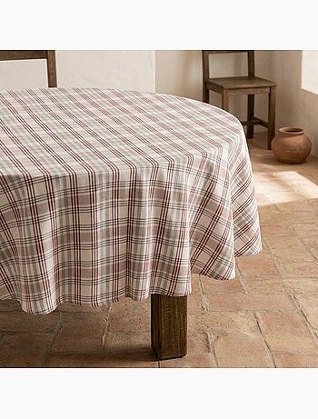 Nappe antitache ronde motif tartan, toucher et tombé naturels - Gamusi.