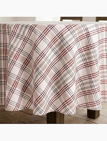Nappe antitache ronde motif tartan, toucher et tombé naturels - Gamusi.