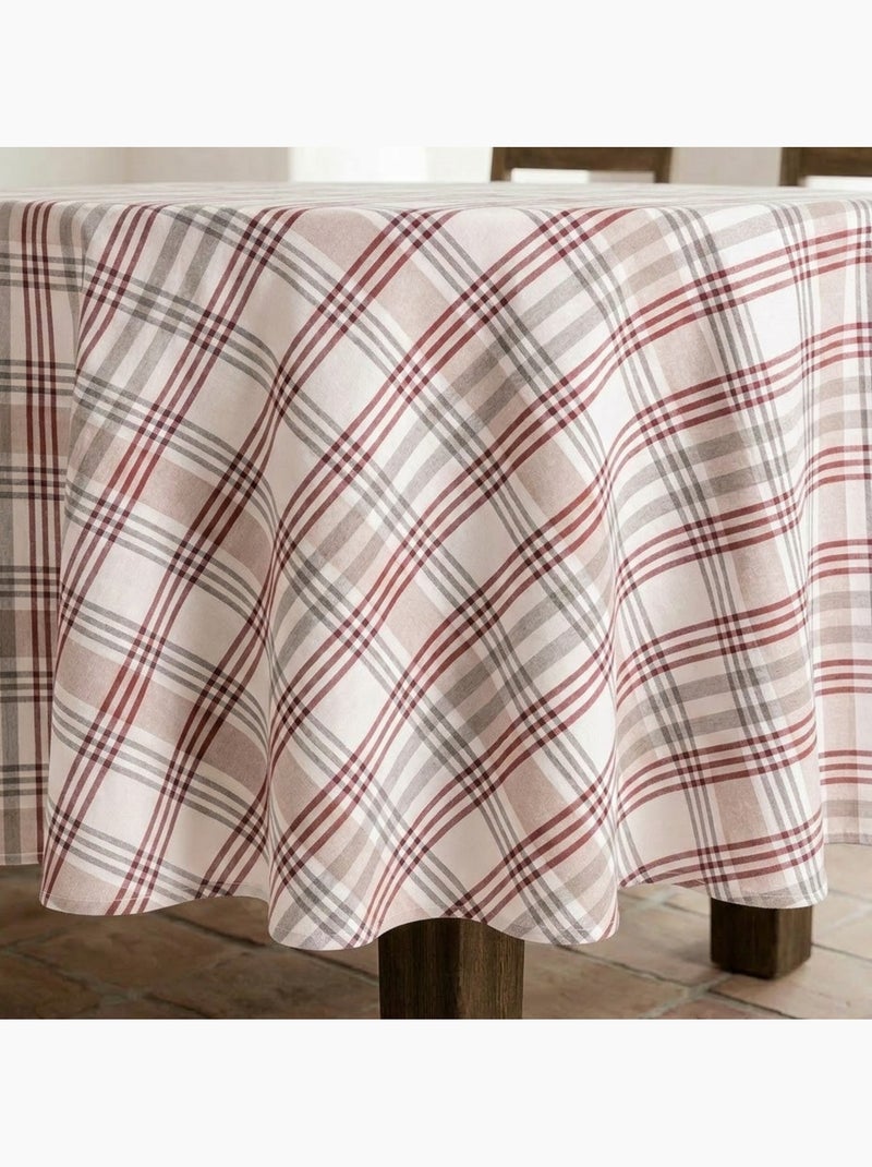 Nappe antitache ronde motif tartan, toucher et tombé naturels - Gamusi. Gris - Kiabi