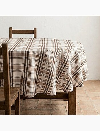 Nappe antitache ronde motif tartan, toucher et tombé naturels - Gamusi.