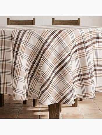 Nappe antitache ronde motif tartan, toucher et tombé naturels - Gamusi.
