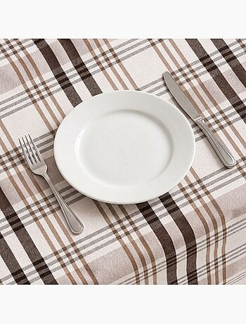 Nappe antitache ronde motif tartan, toucher et tombé naturels - Gamusi.