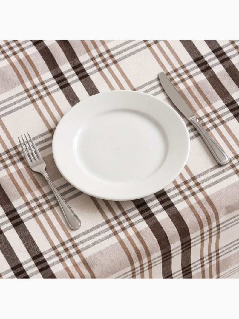 Nappe antitache ronde motif tartan, toucher et tombé naturels - Gamusi. Marron chocolat - Kiabi