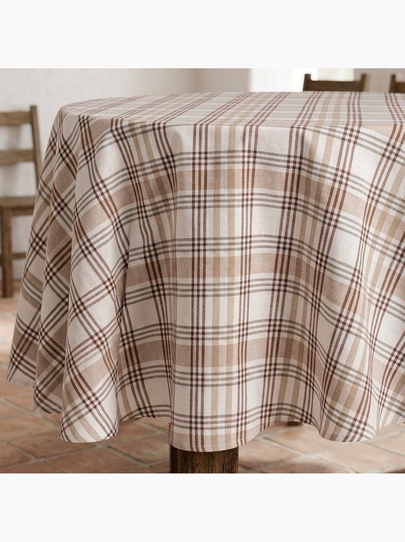 Nappe antitache ronde motif tartan, toucher et tombé naturels - Gamusi. Sable - Kiabi